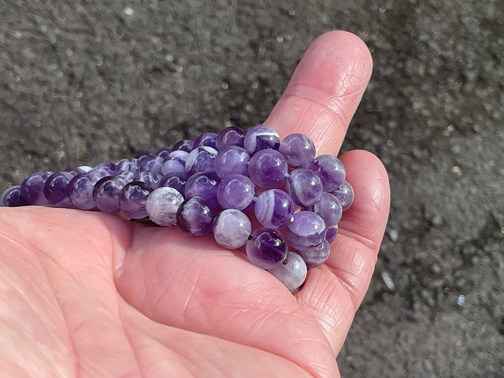 7mm Chevron Amethyst (Dream Amethyst) Bead Bracelet