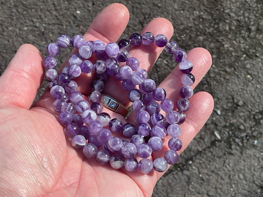 7mm Chevron Amethyst (Dream Amethyst) Bead Bracelet