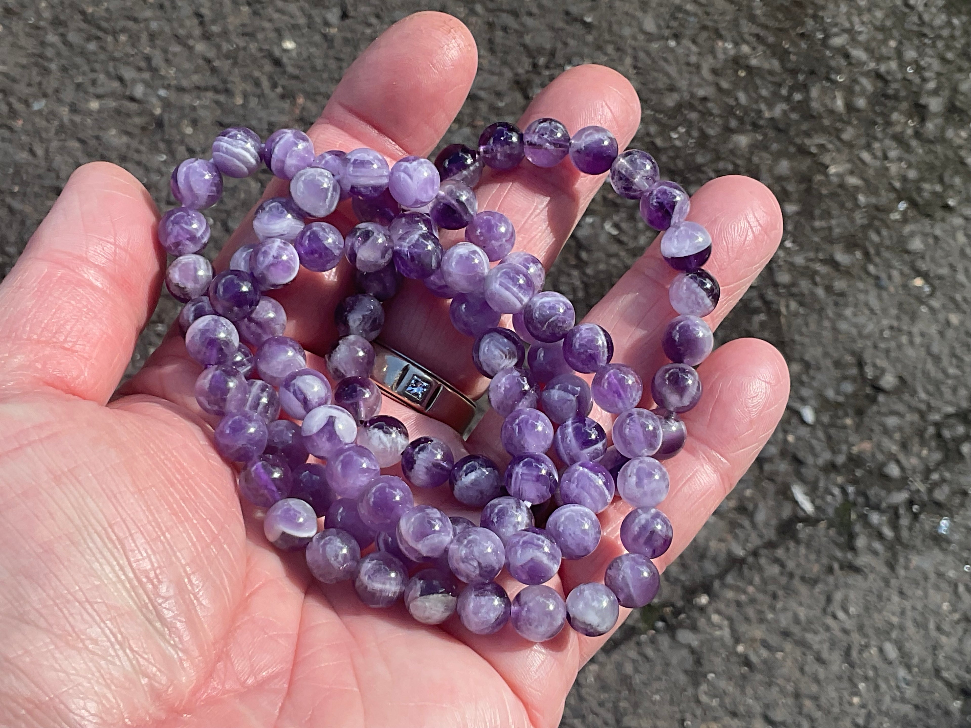 7mm Chevron Amethyst (Dream Amethyst) Bead Bracelet