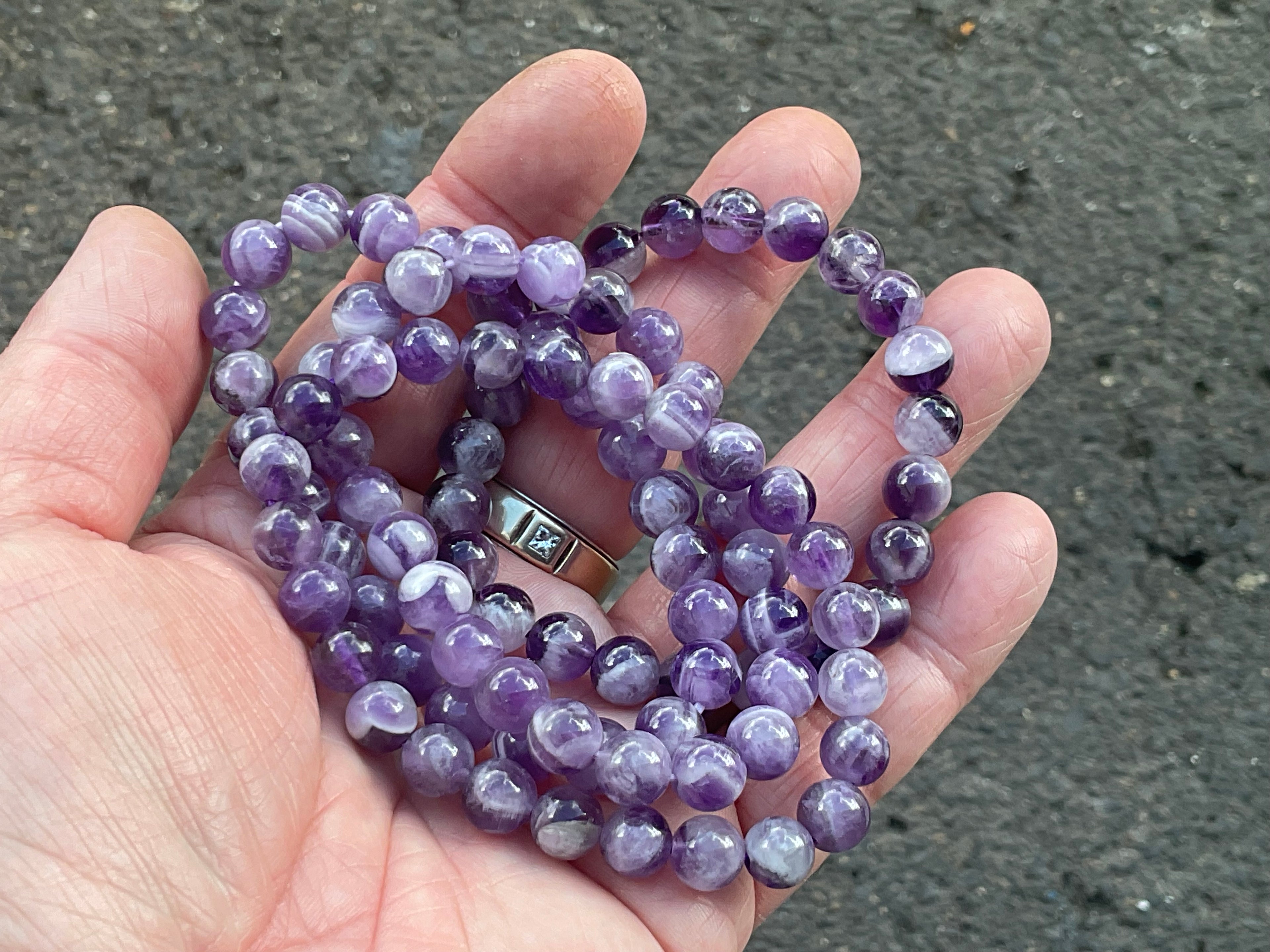 7mm Chevron Amethyst (Dream Amethyst) Bead Bracelet