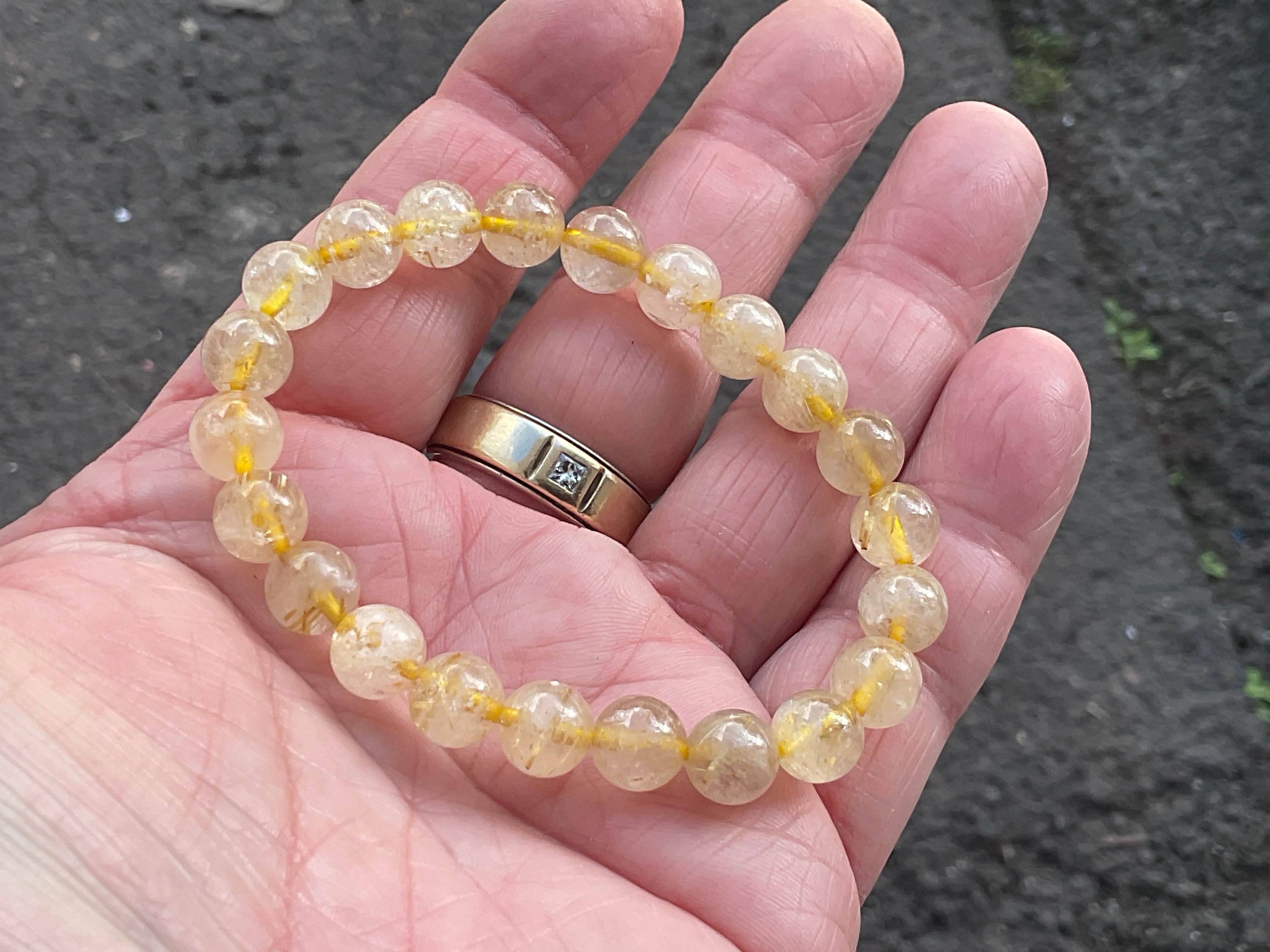 8mm Golden Rutile Quartz Bead Bracelet A