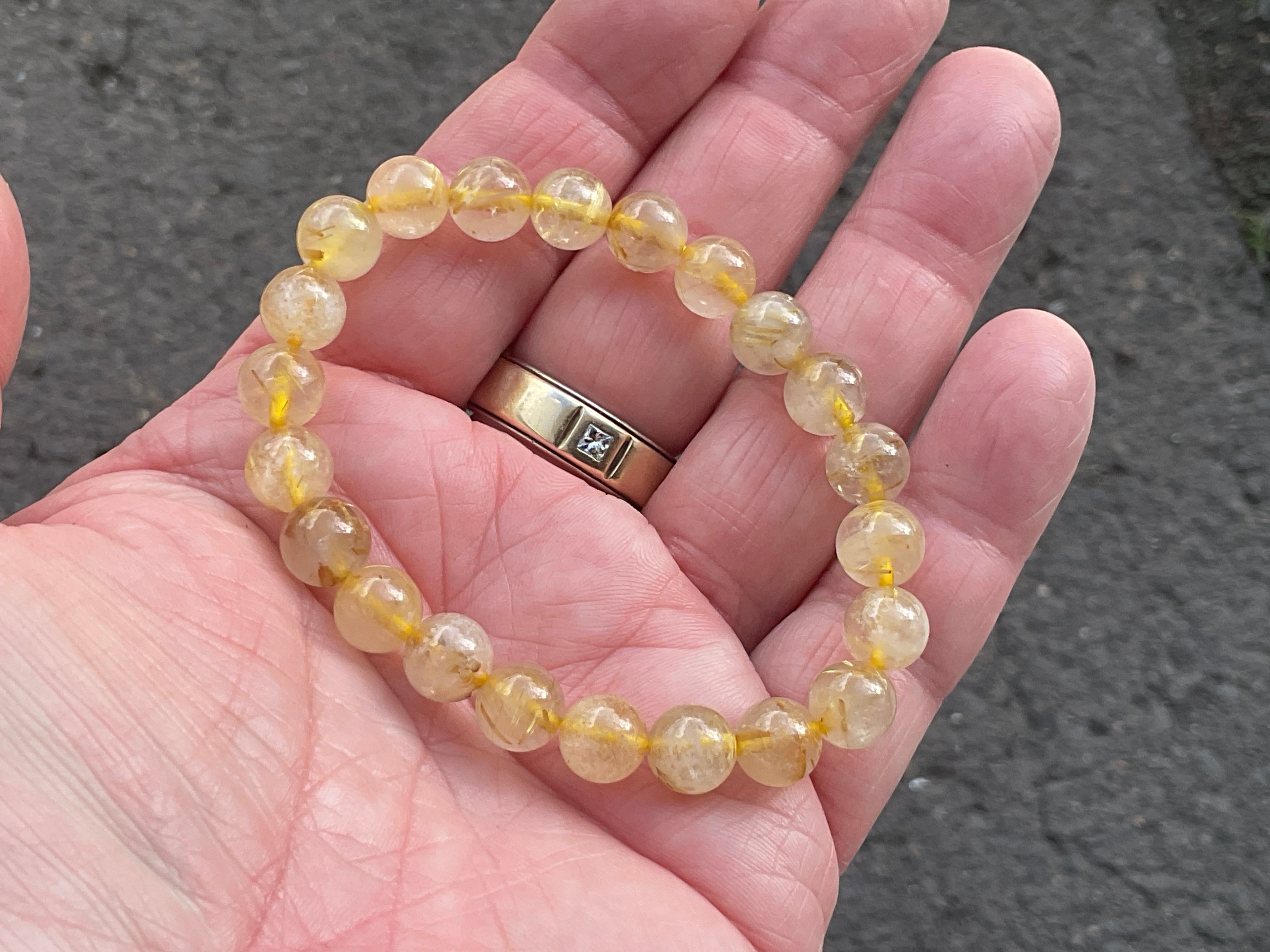 8mm Golden Rutile Quartz Bead Bracelet B