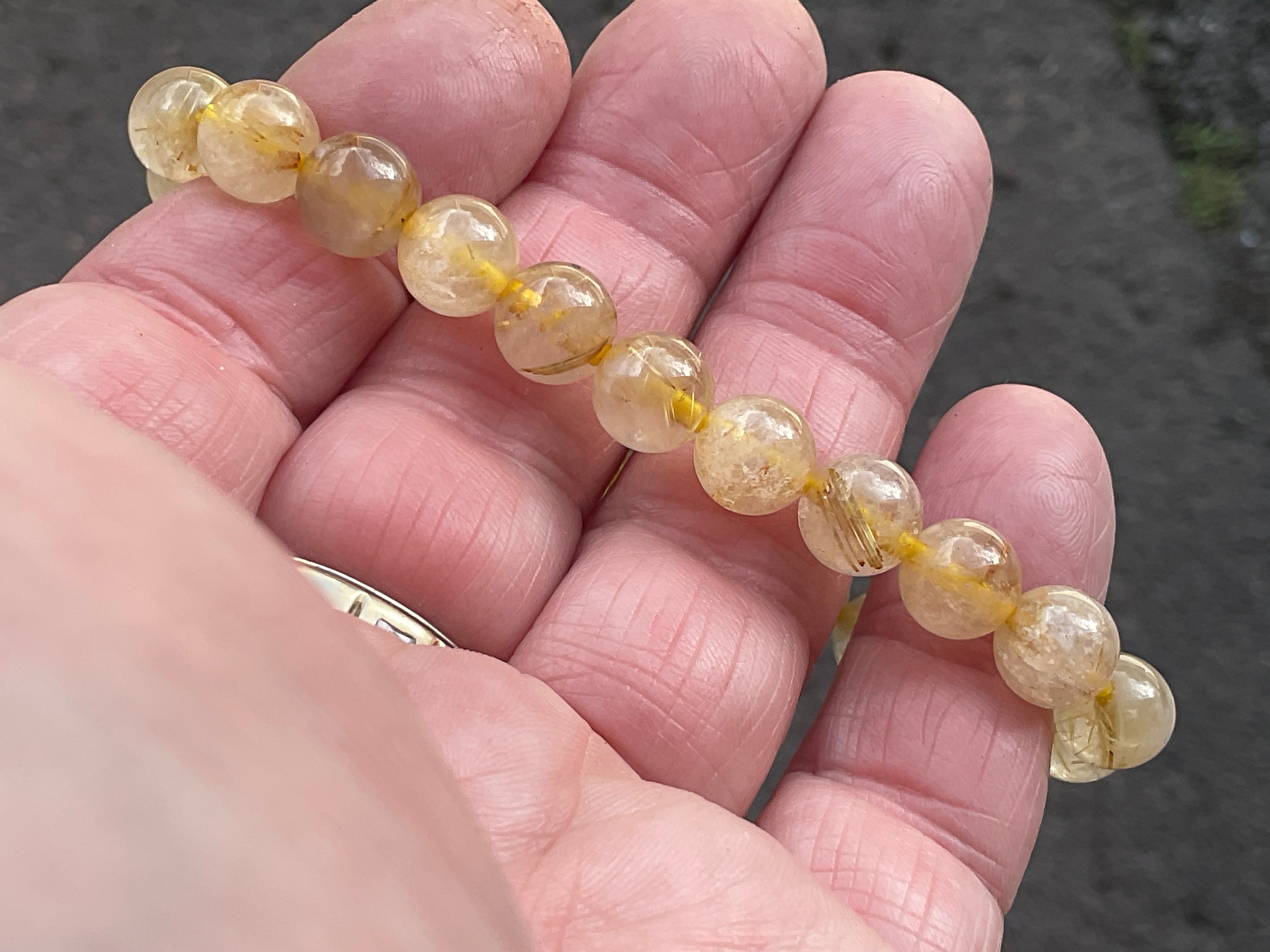 8mm Golden Rutile Quartz Bead Bracelet B