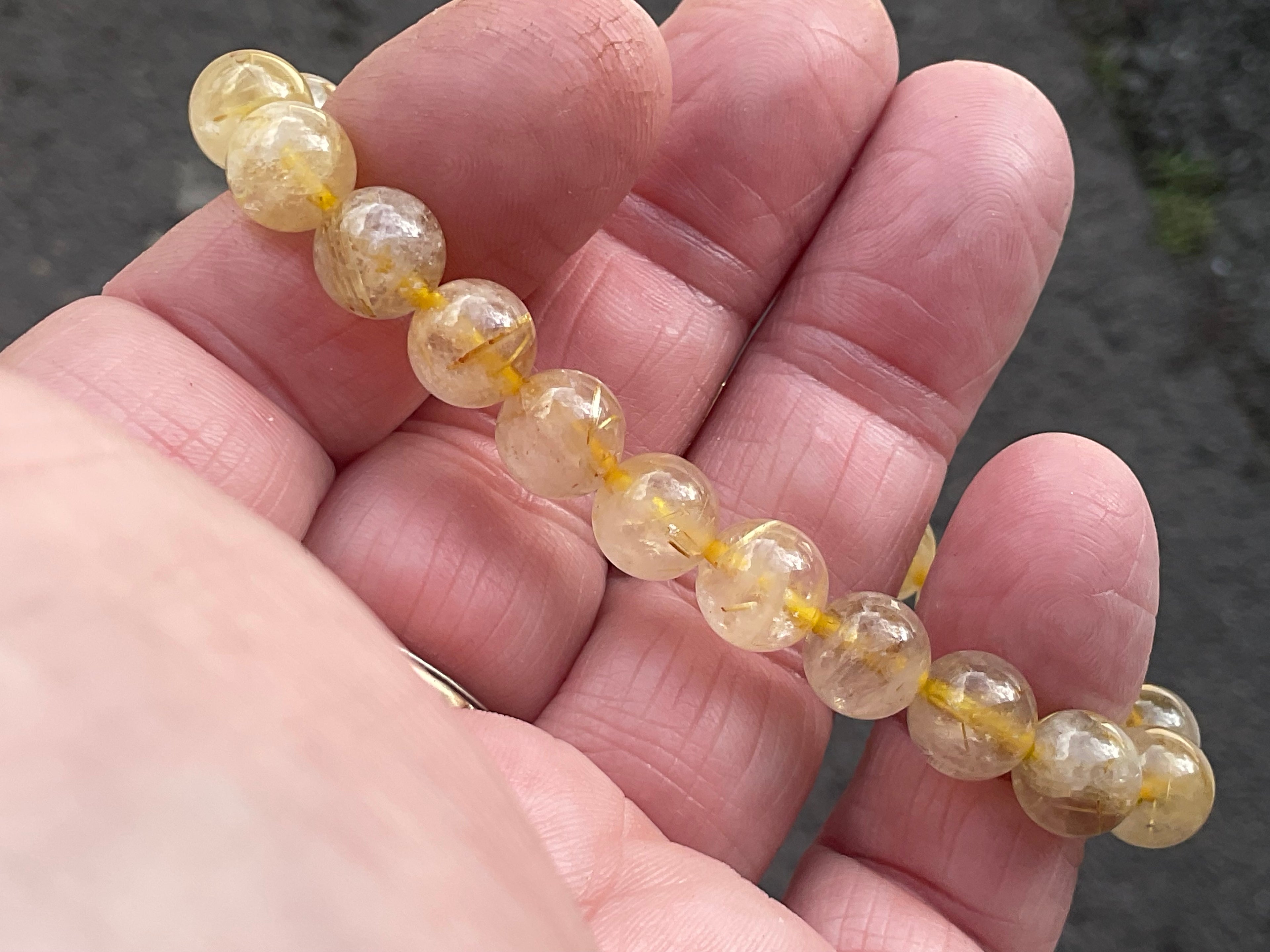 8mm Golden Rutile Quartz Bead Bracelet B