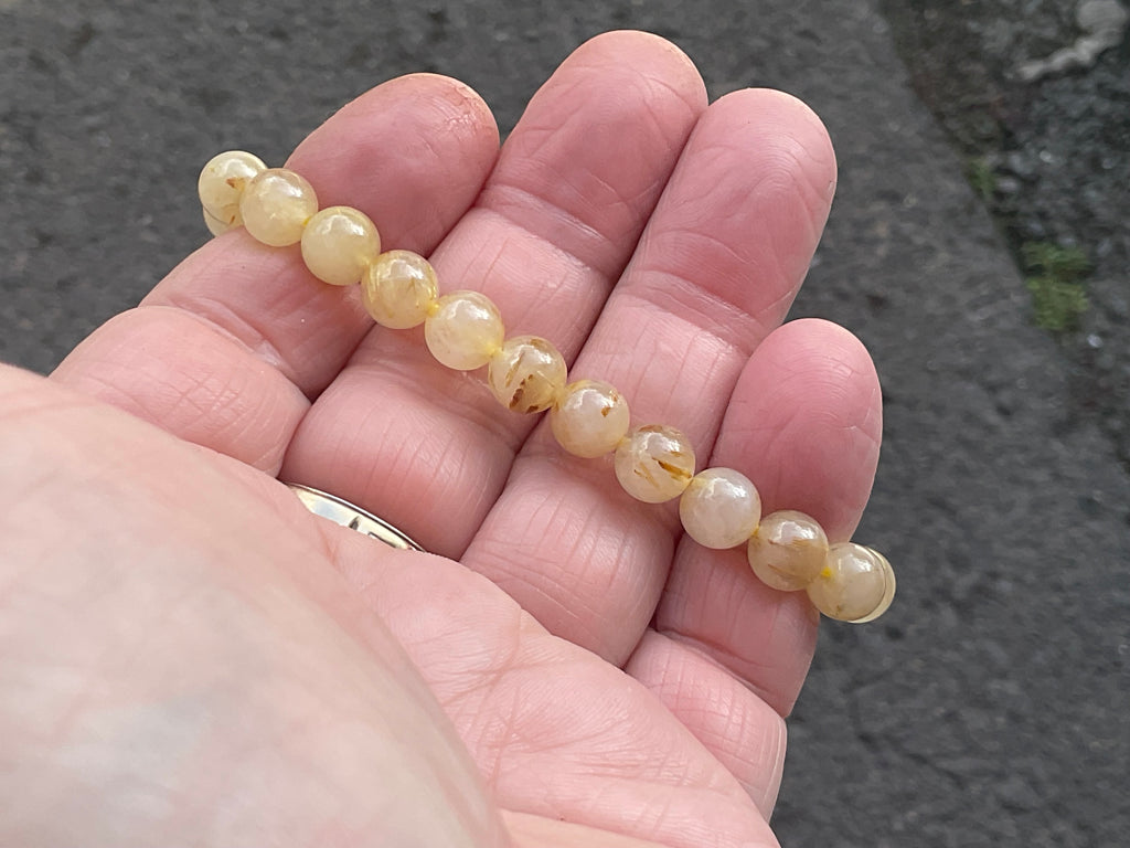 8mm Golden Rutile Quartz Bead Bracelet C