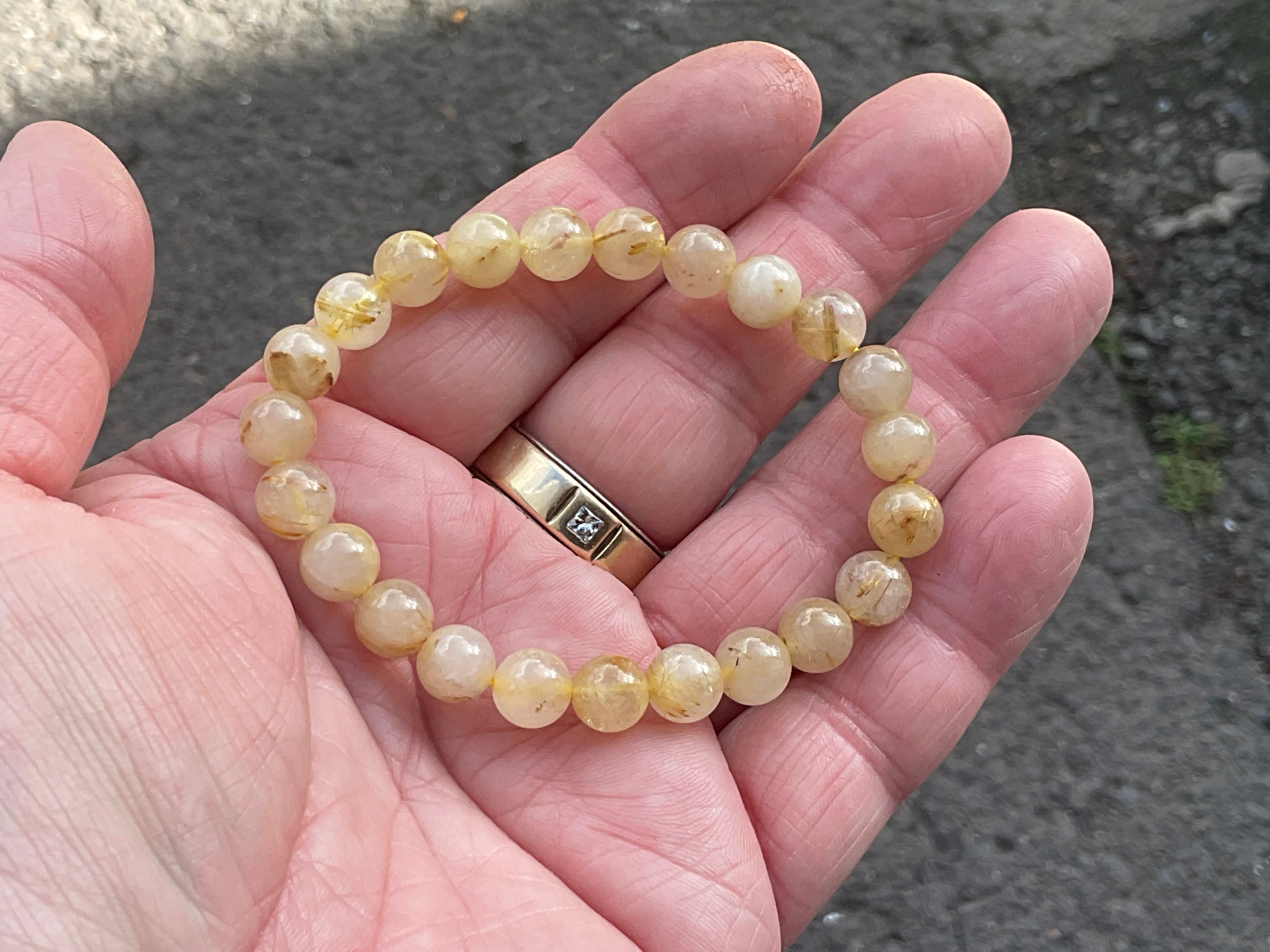 8mm Golden Rutile Quartz Bead Bracelet C
