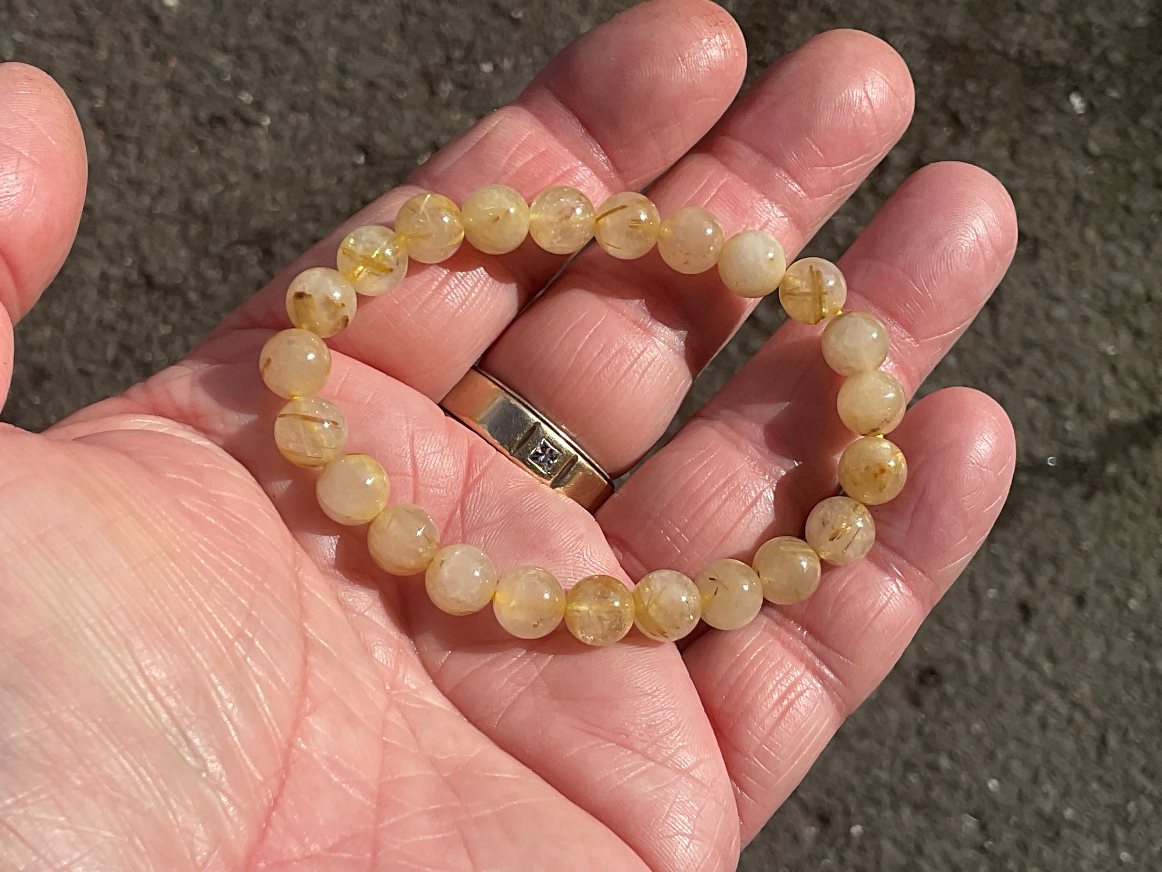 8mm Golden Rutile Quartz Bead Bracelet C