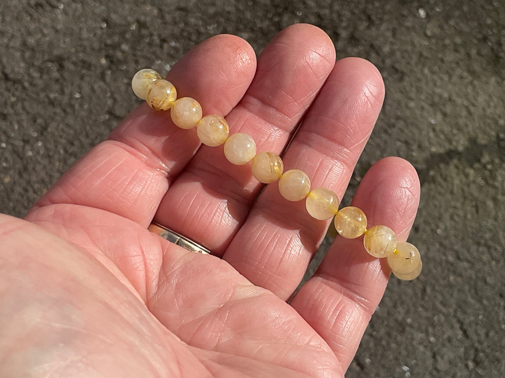 8mm Golden Rutile Quartz Bead Bracelet C