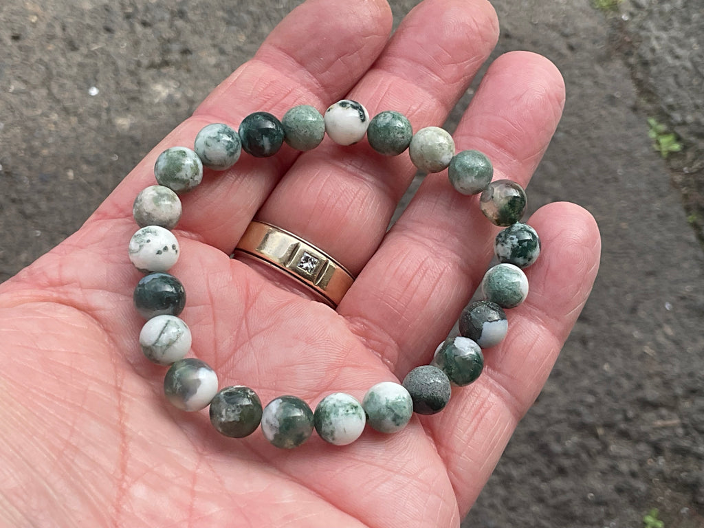 8mm Tree Agate/Moss Agate Bead Bracelet