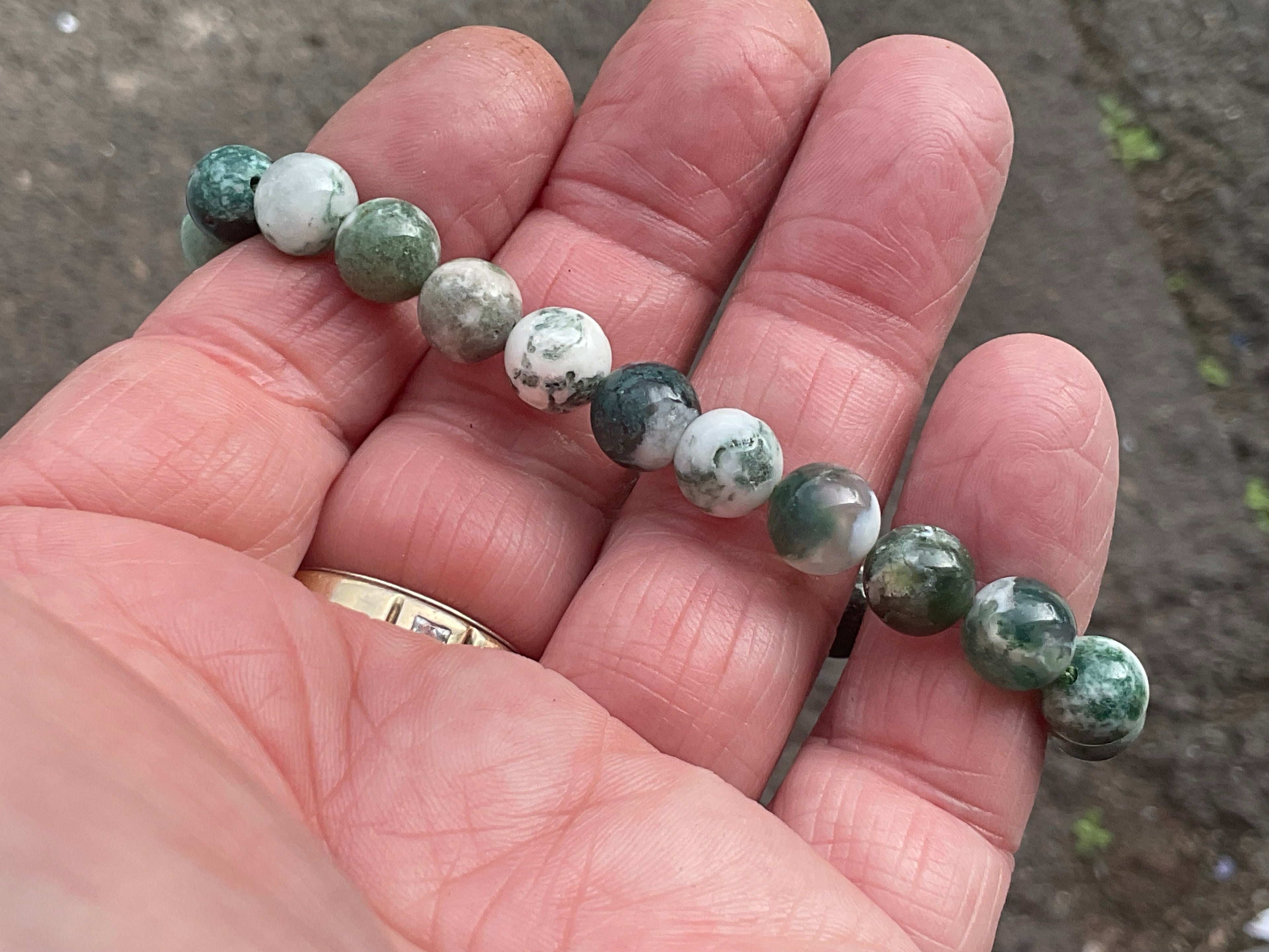 8mm Tree Agate/Moss Agate Bead Bracelet