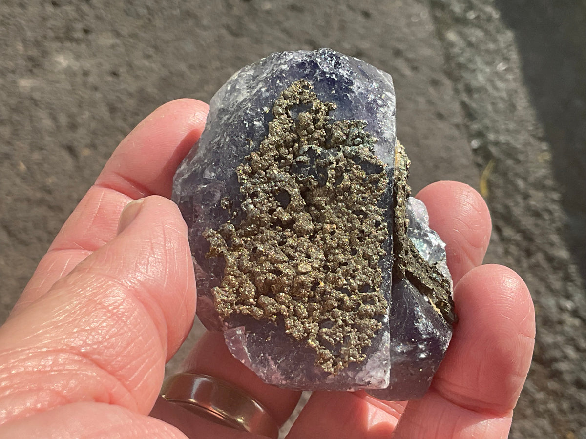 188g Chalcopyrite coated purple cubic Fluorite Specimen 1A from Hunan, China