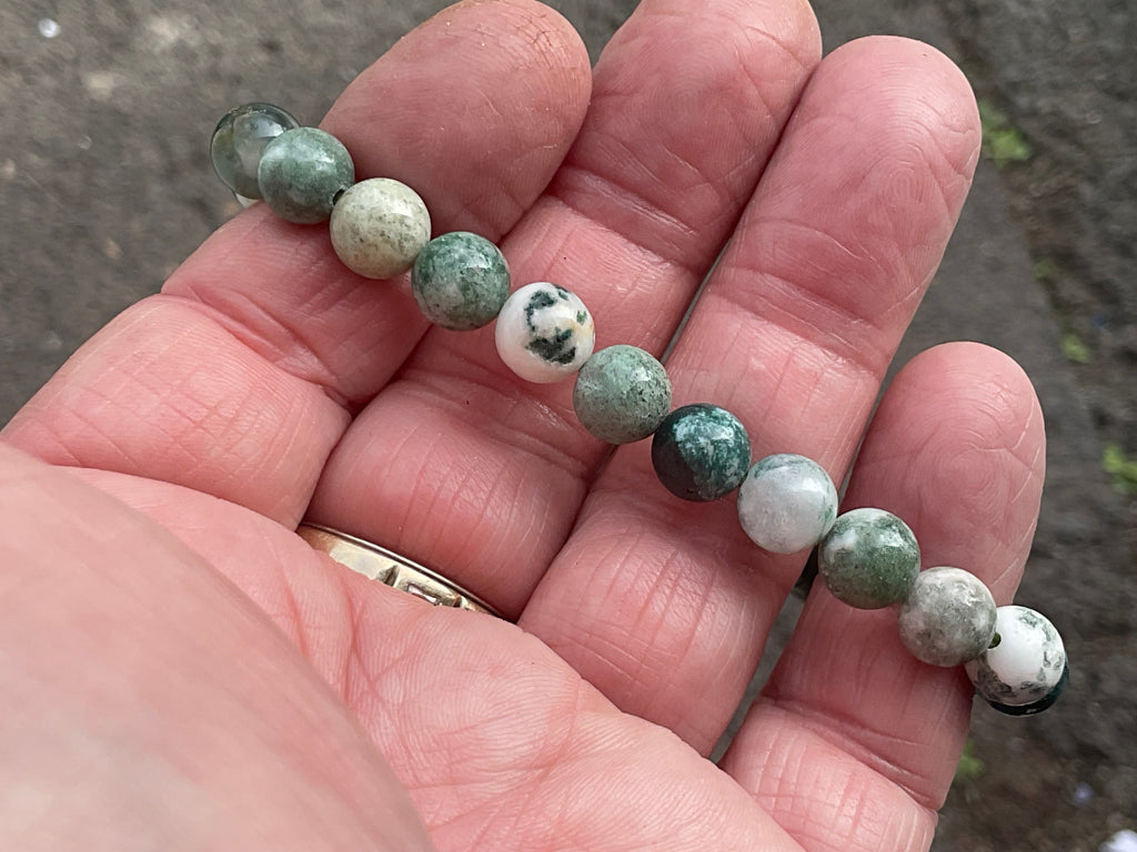 8mm Tree Agate/Moss Agate Bead Bracelet