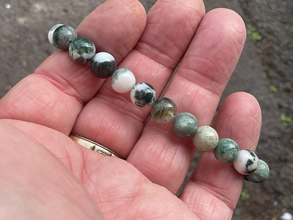 8mm Tree Agate/Moss Agate Bead Bracelet