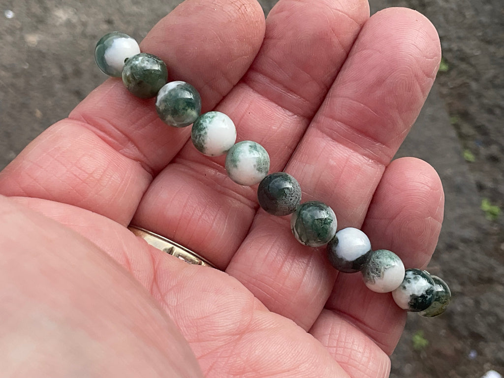 8mm Tree Agate/Moss Agate Bead Bracelet