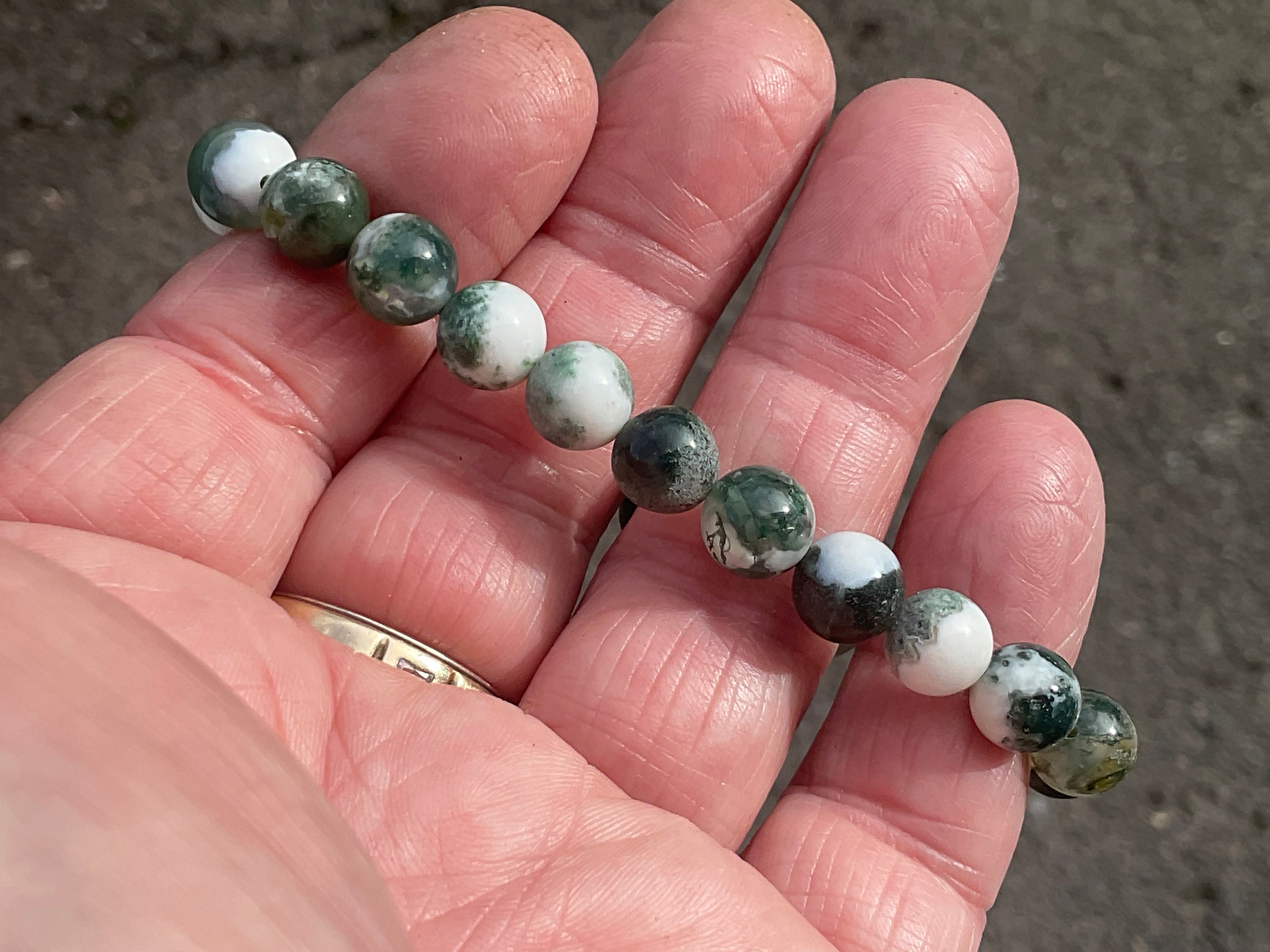 8mm Tree Agate/Moss Agate Bead Bracelet