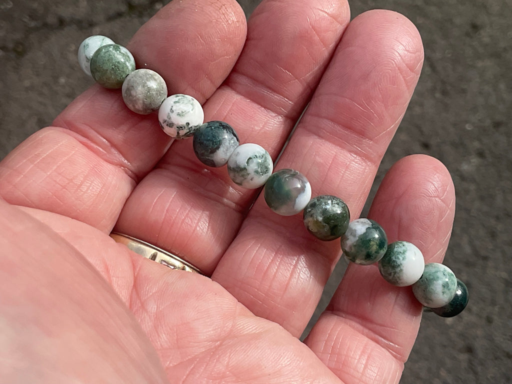 8mm Tree Agate/Moss Agate Bead Bracelet