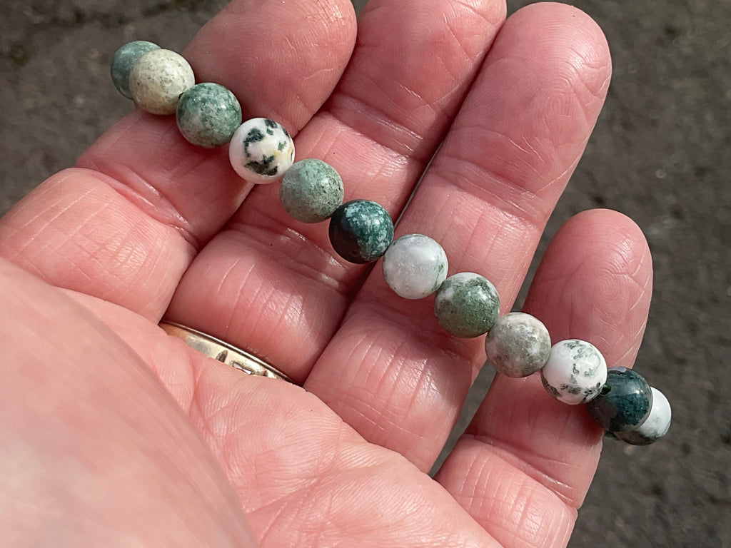 8mm Tree Agate/Moss Agate Bead Bracelet