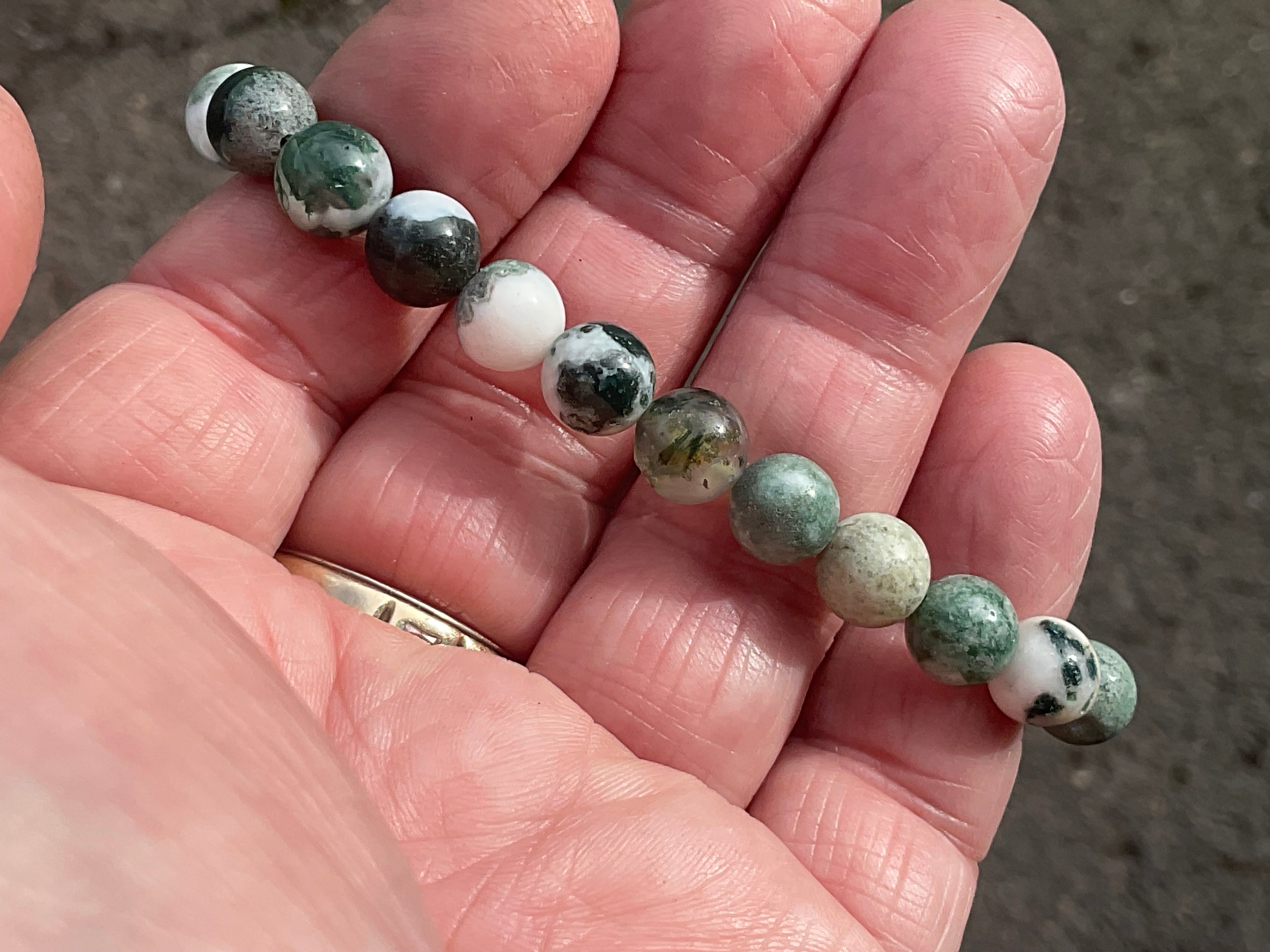 8mm Tree Agate/Moss Agate Bead Bracelet