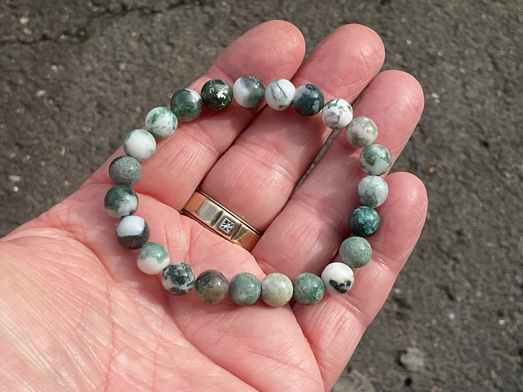 8mm Tree Agate/Moss Agate Bead Bracelet
