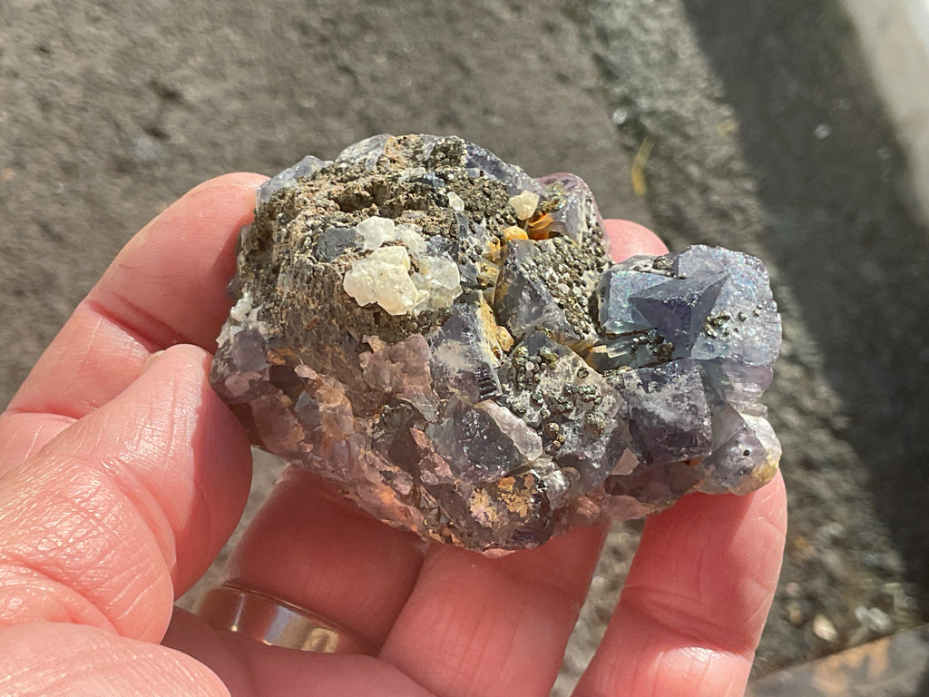 192g Chalcopyrite encrusted cubic purple Fluorite Specimen 1B from Hunan, China