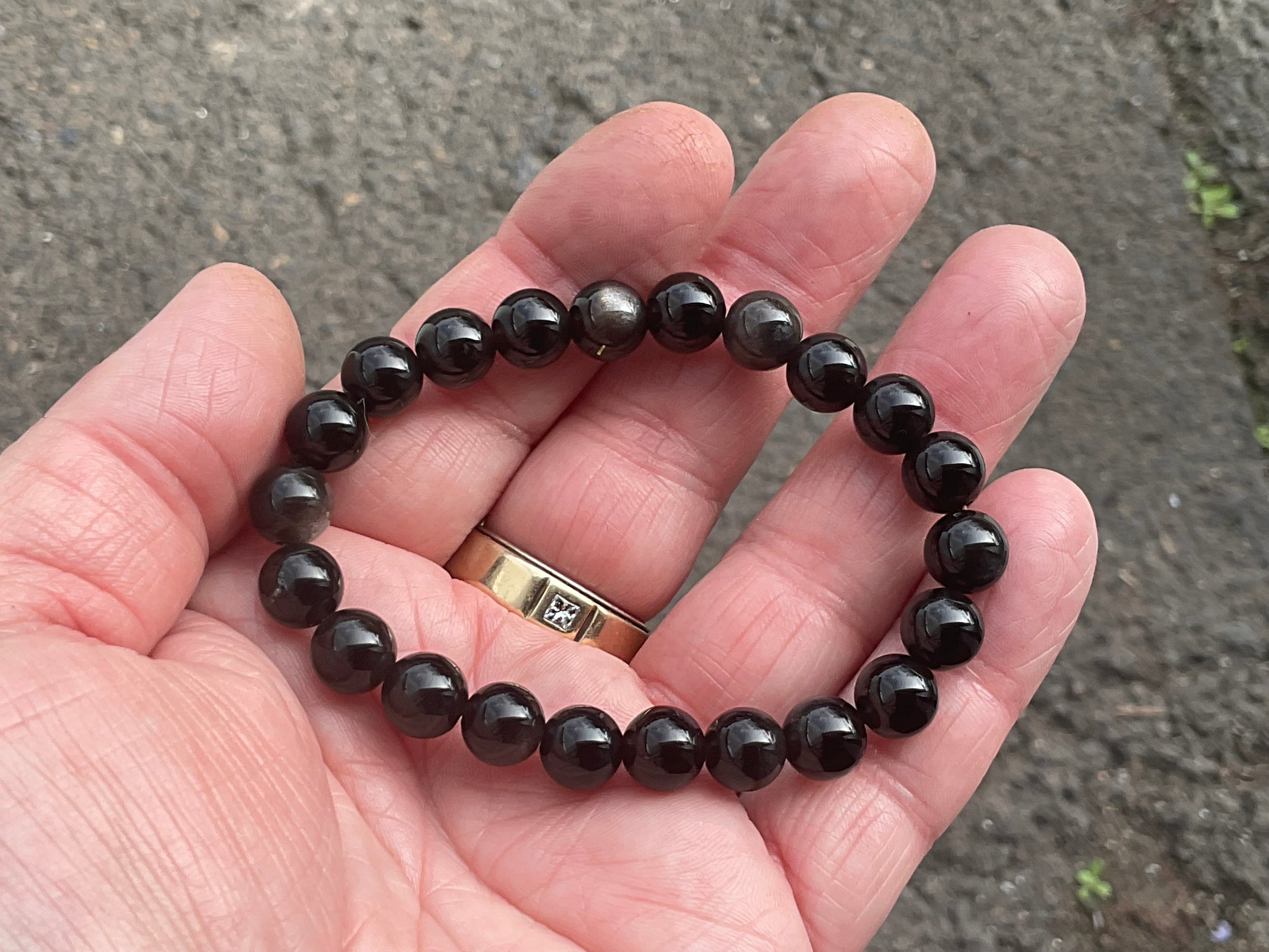 8mm Silver Sheen Obsidian Bead Bracelet