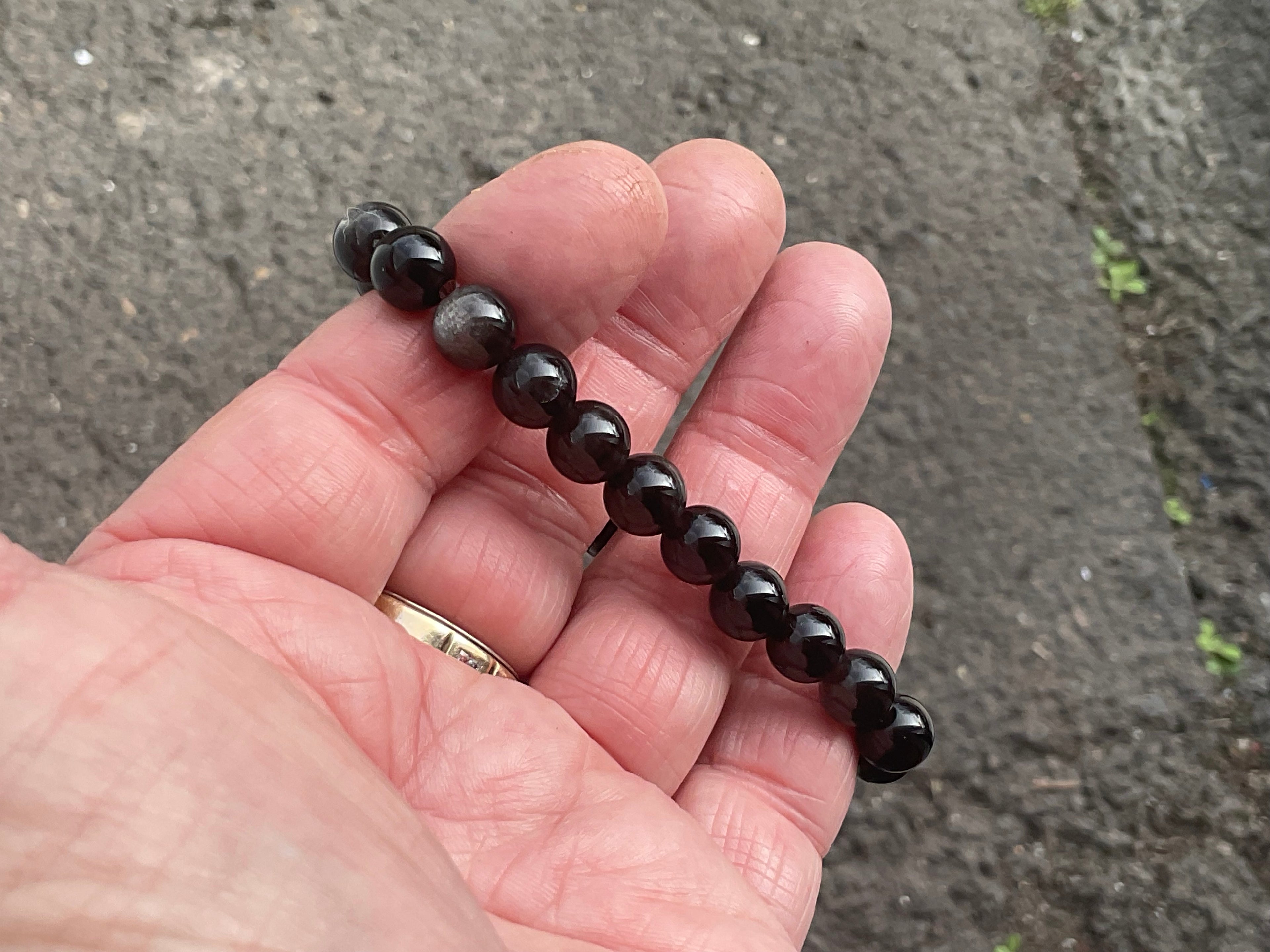 8mm Silver Sheen Obsidian Bead Bracelet