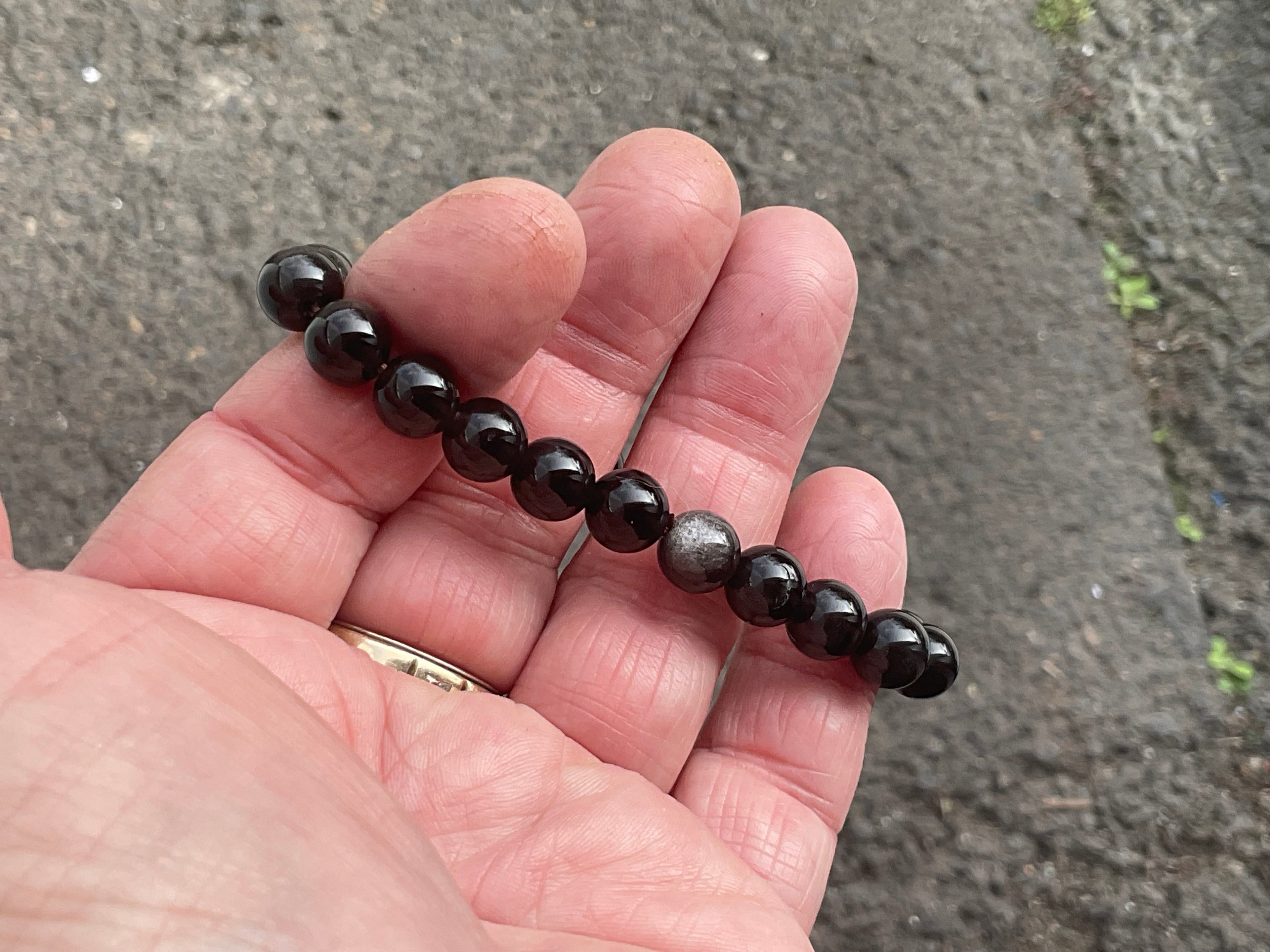 8mm Silver Sheen Obsidian Bead Bracelet