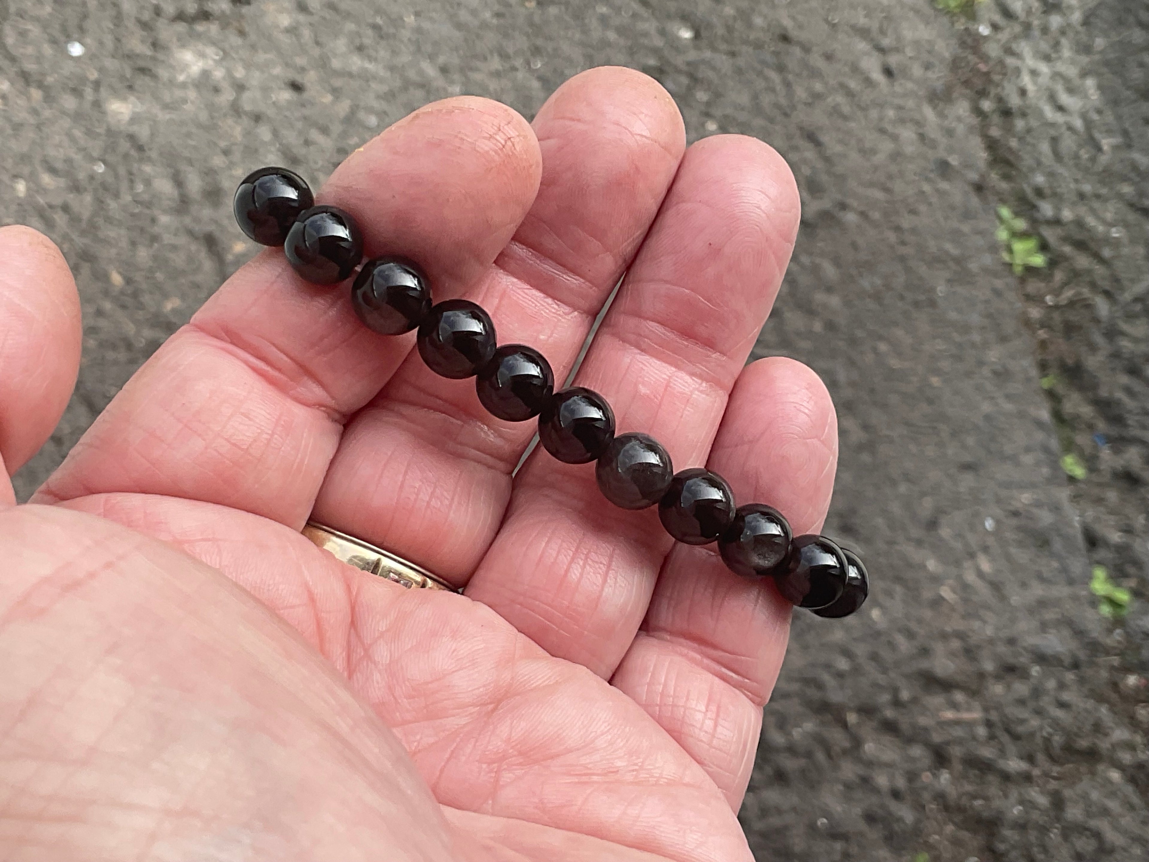8mm Silver Sheen Obsidian Bead Bracelet