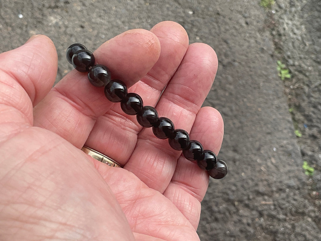 8mm Silver Sheen Obsidian Bead Bracelet