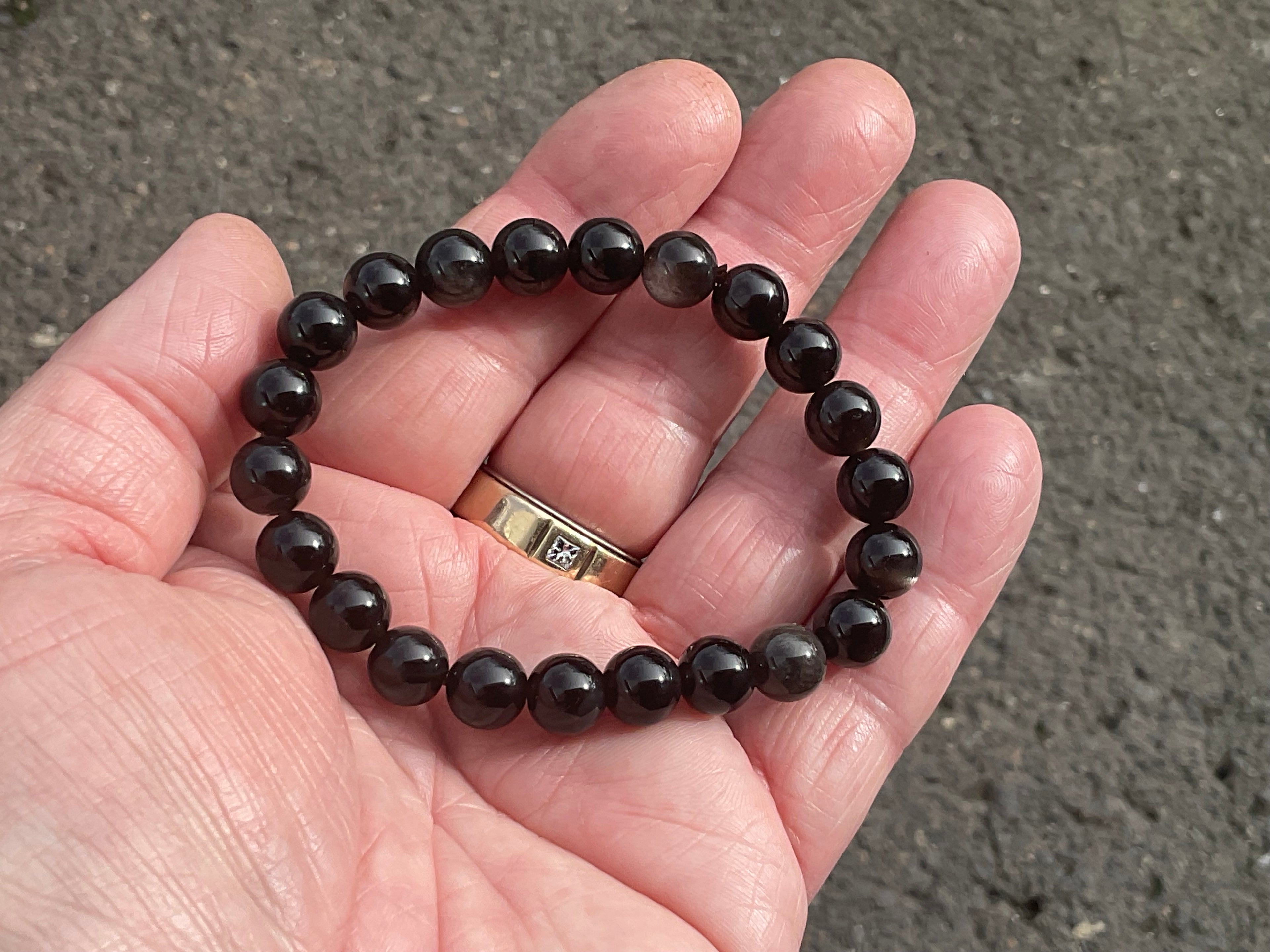 8mm Silver Sheen Obsidian Bead Bracelet