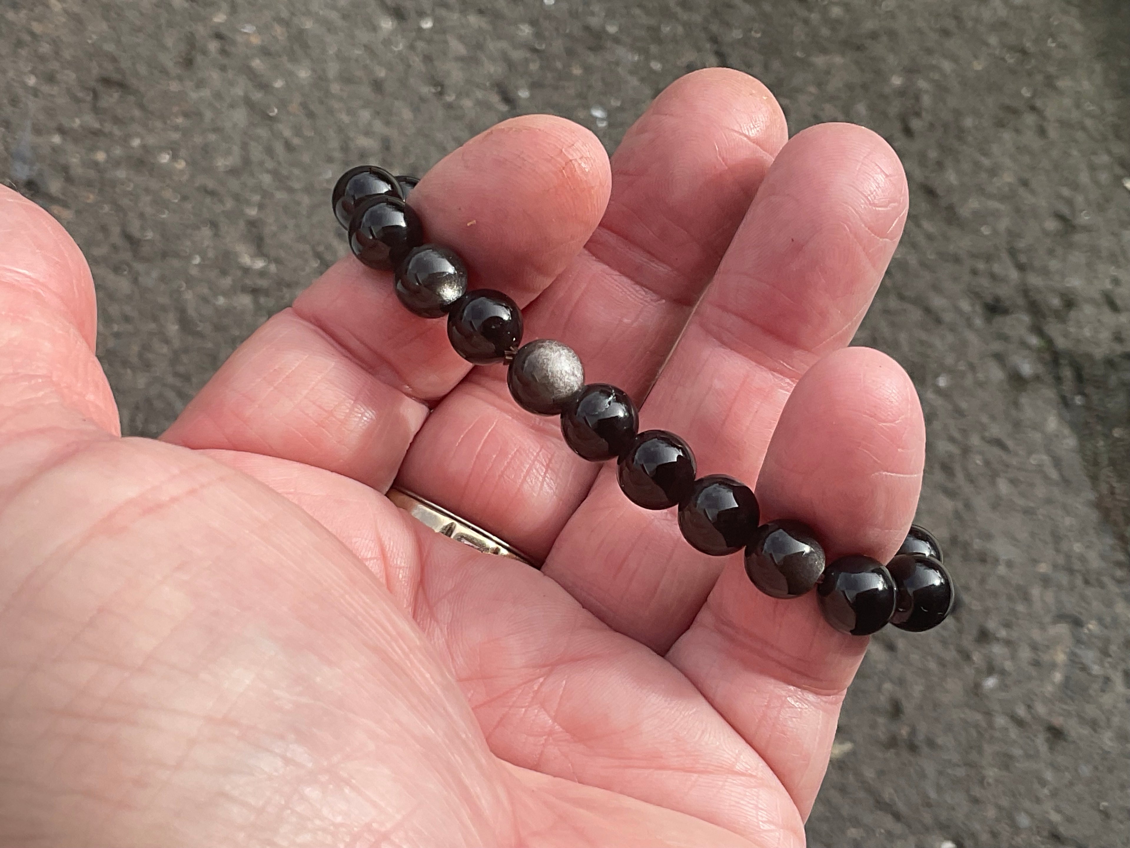 8mm Silver Sheen Obsidian Bead Bracelet