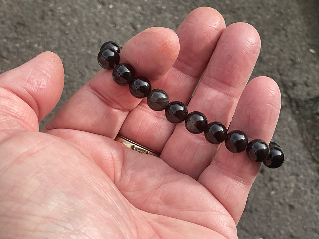 8mm Silver Sheen Obsidian Bead Bracelet