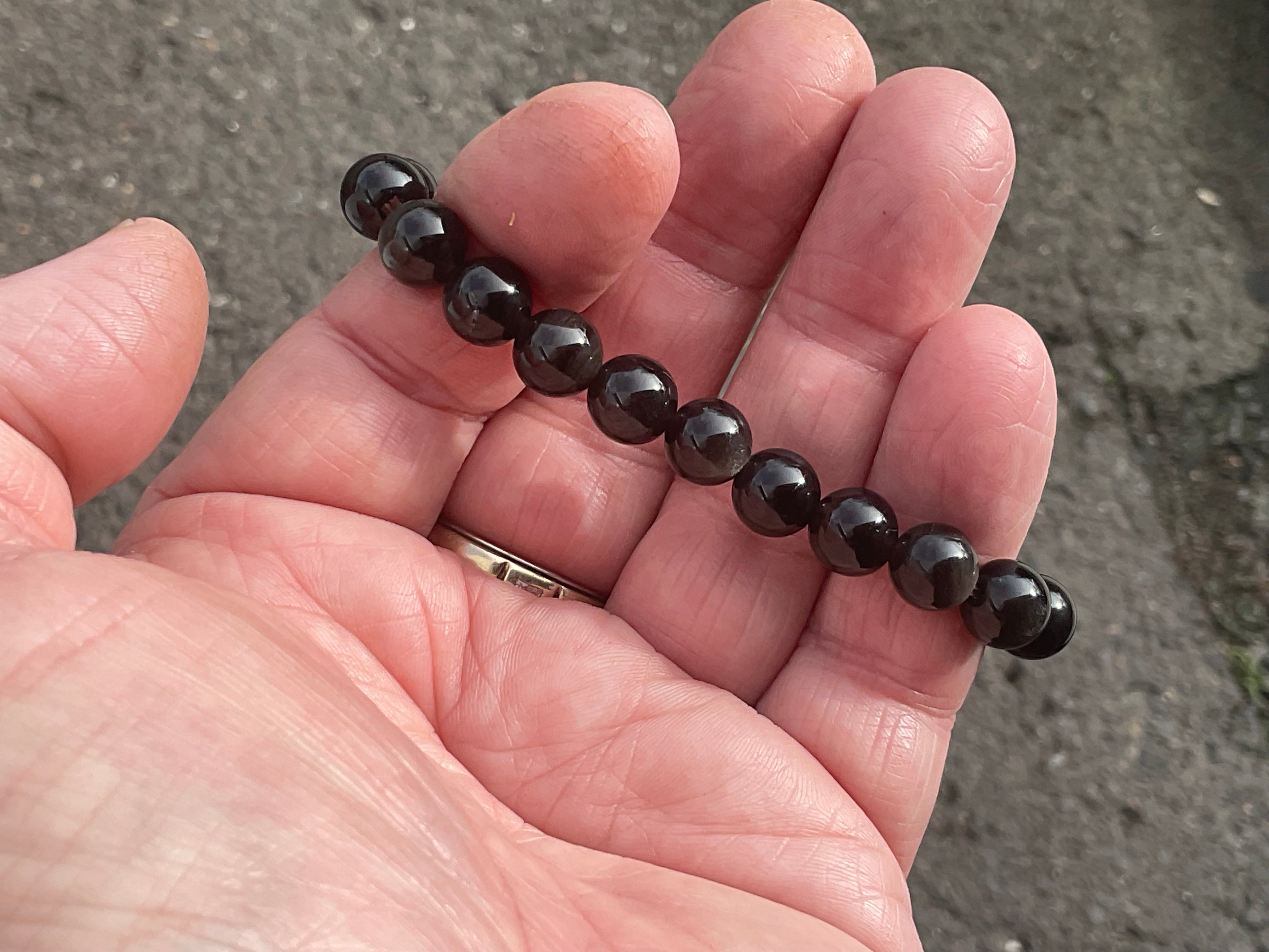 8mm Silver Sheen Obsidian Bead Bracelet