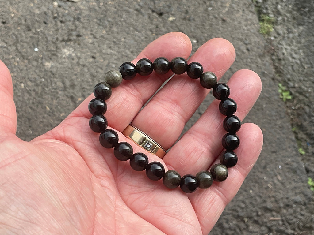 8mm Gold Sheen Obsidian Bead Bracelet