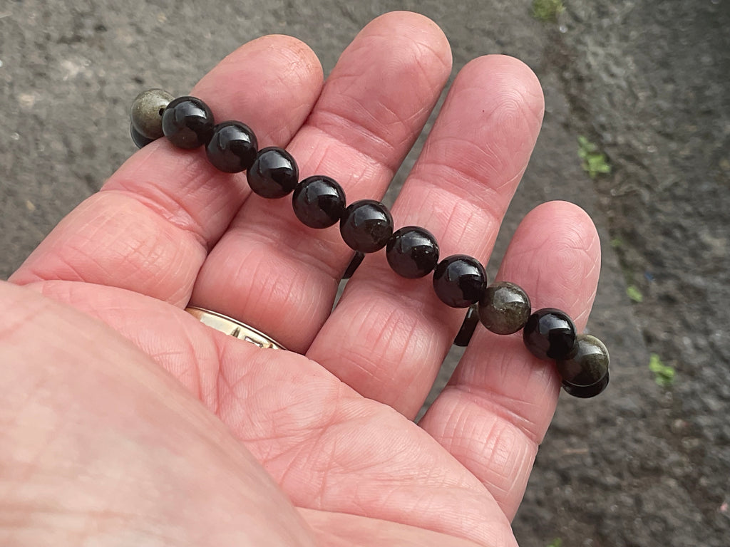 8mm Gold Sheen Obsidian Bead Bracelet