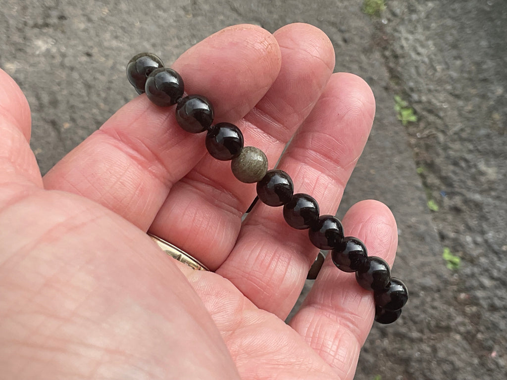 8mm Gold Sheen Obsidian Bead Bracelet