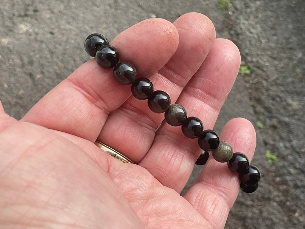 8mm Gold Sheen Obsidian Bead Bracelet