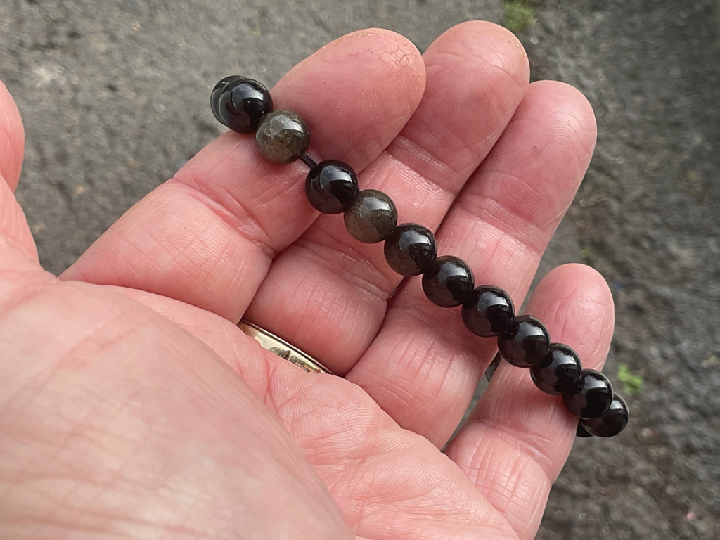 8mm Gold Sheen Obsidian Bead Bracelet