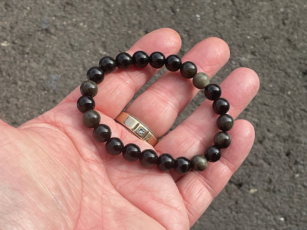 8mm Gold Sheen Obsidian Bead Bracelet