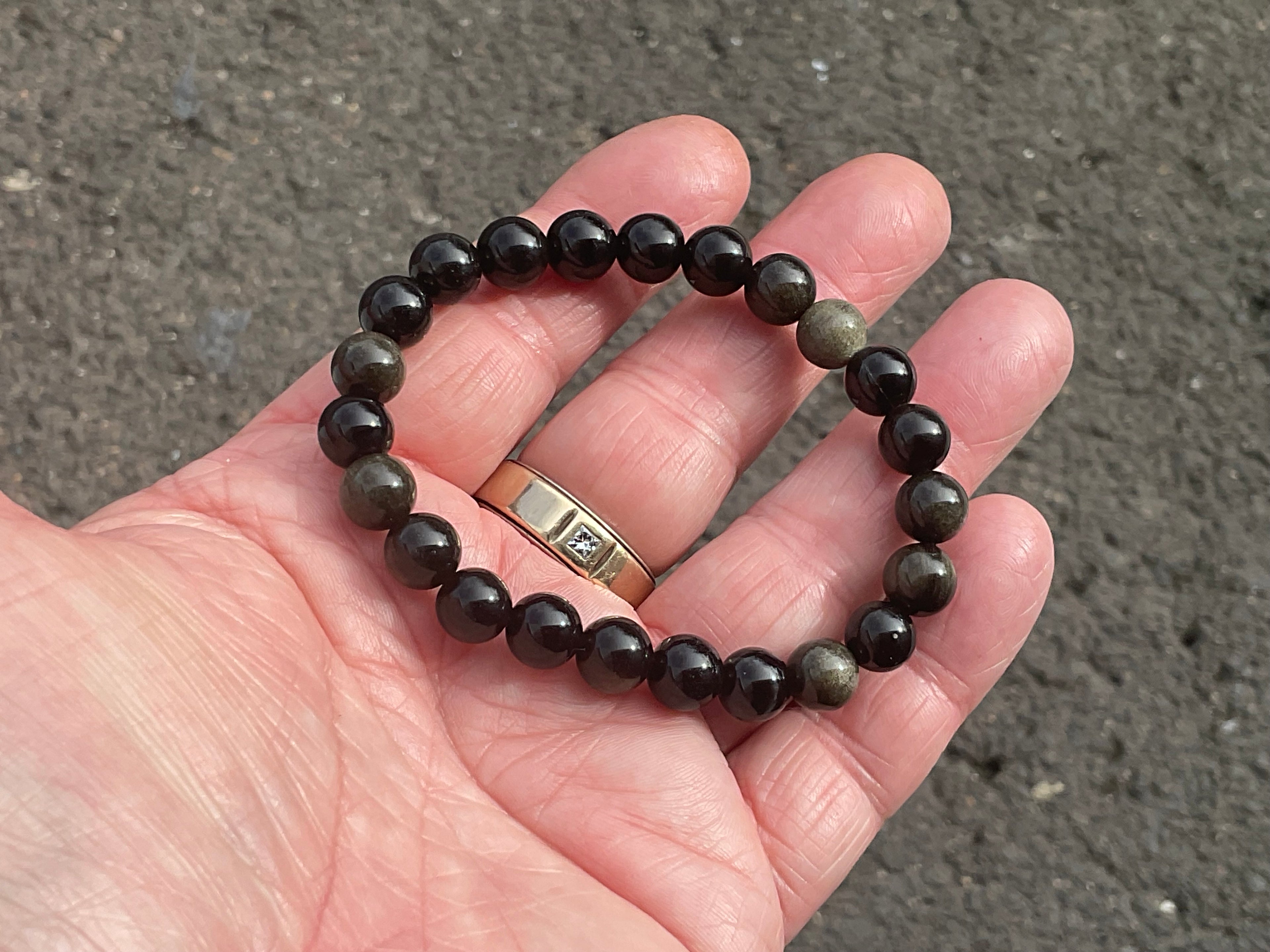 8mm Gold Sheen Obsidian Bead Bracelet