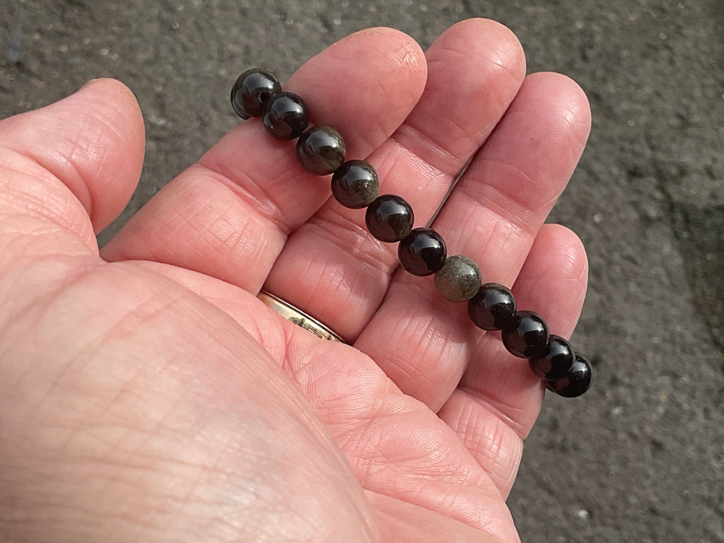 8mm Gold Sheen Obsidian Bead Bracelet