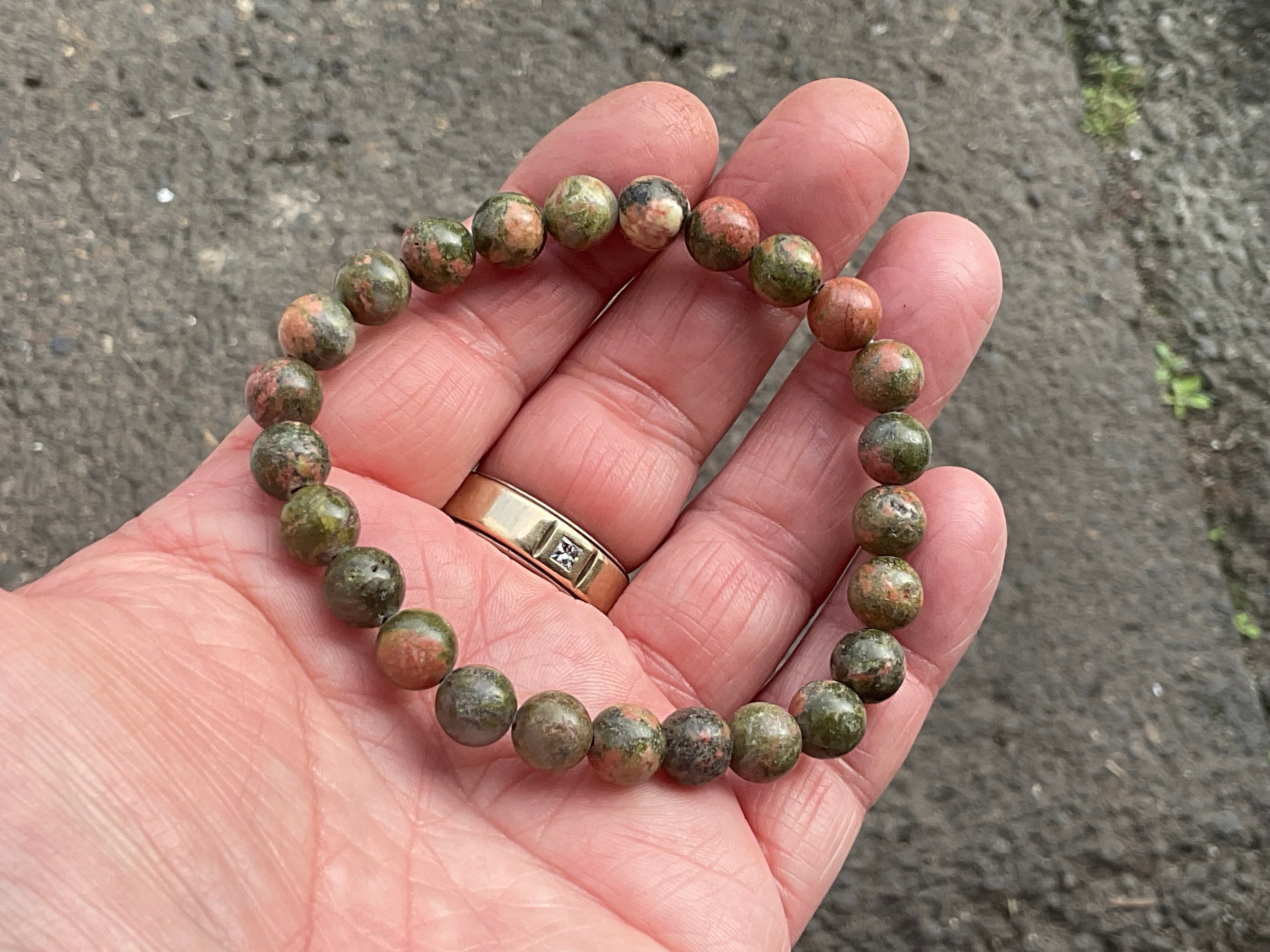 8mm Unakite Bead Bracelet