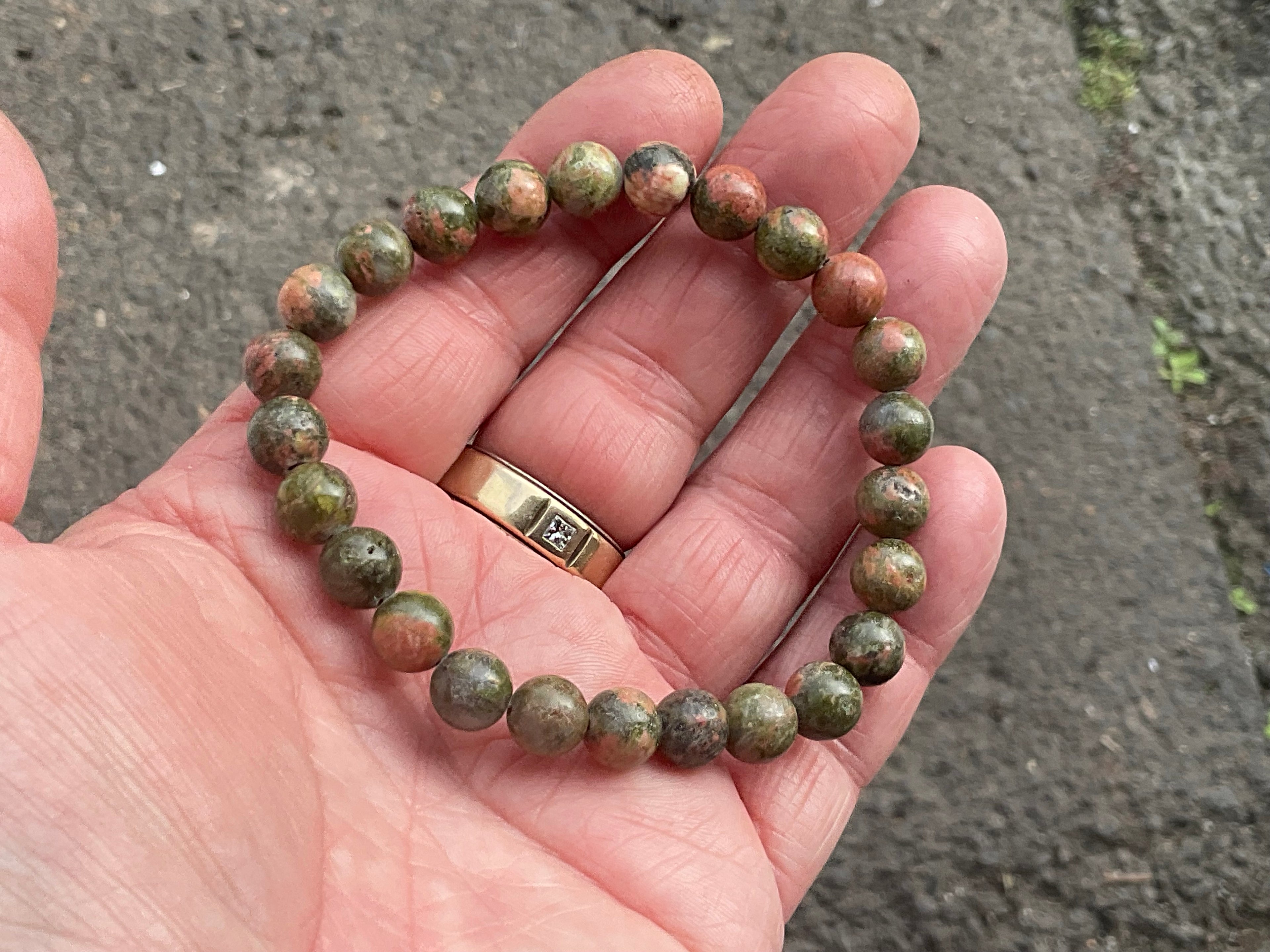 8mm Unakite Bead Bracelet