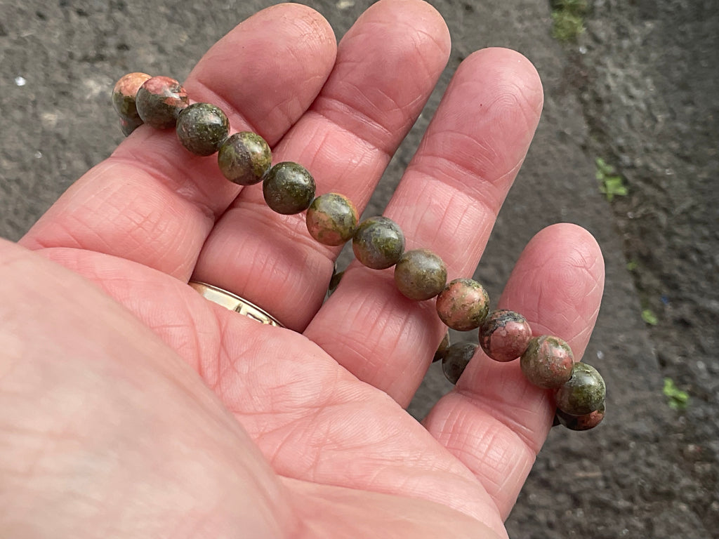 8mm Unakite Bead Bracelet
