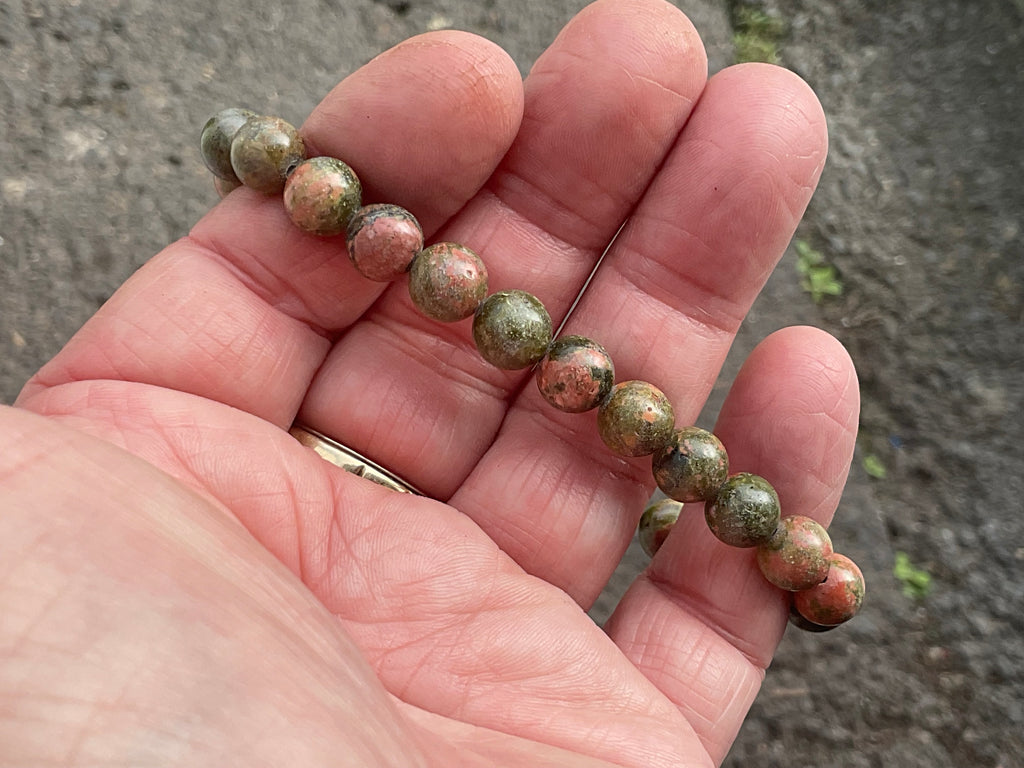 8mm Unakite Bead Bracelet