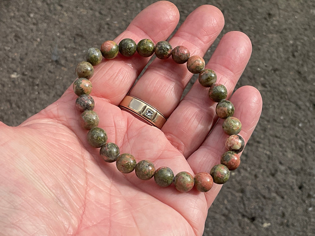 8mm Unakite Bead Bracelet