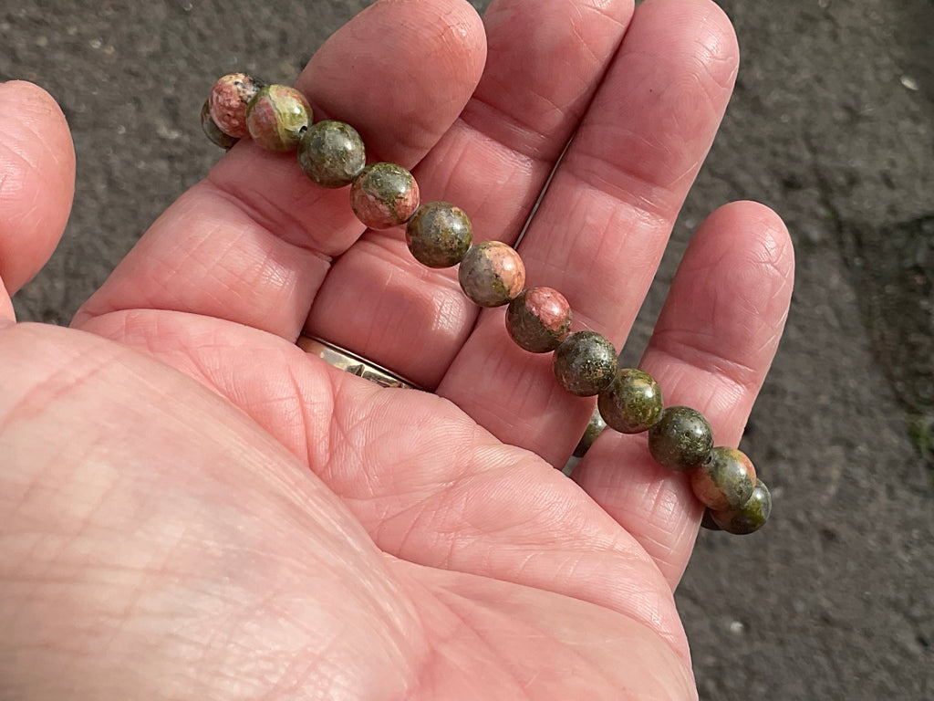 8mm Unakite Bead Bracelet