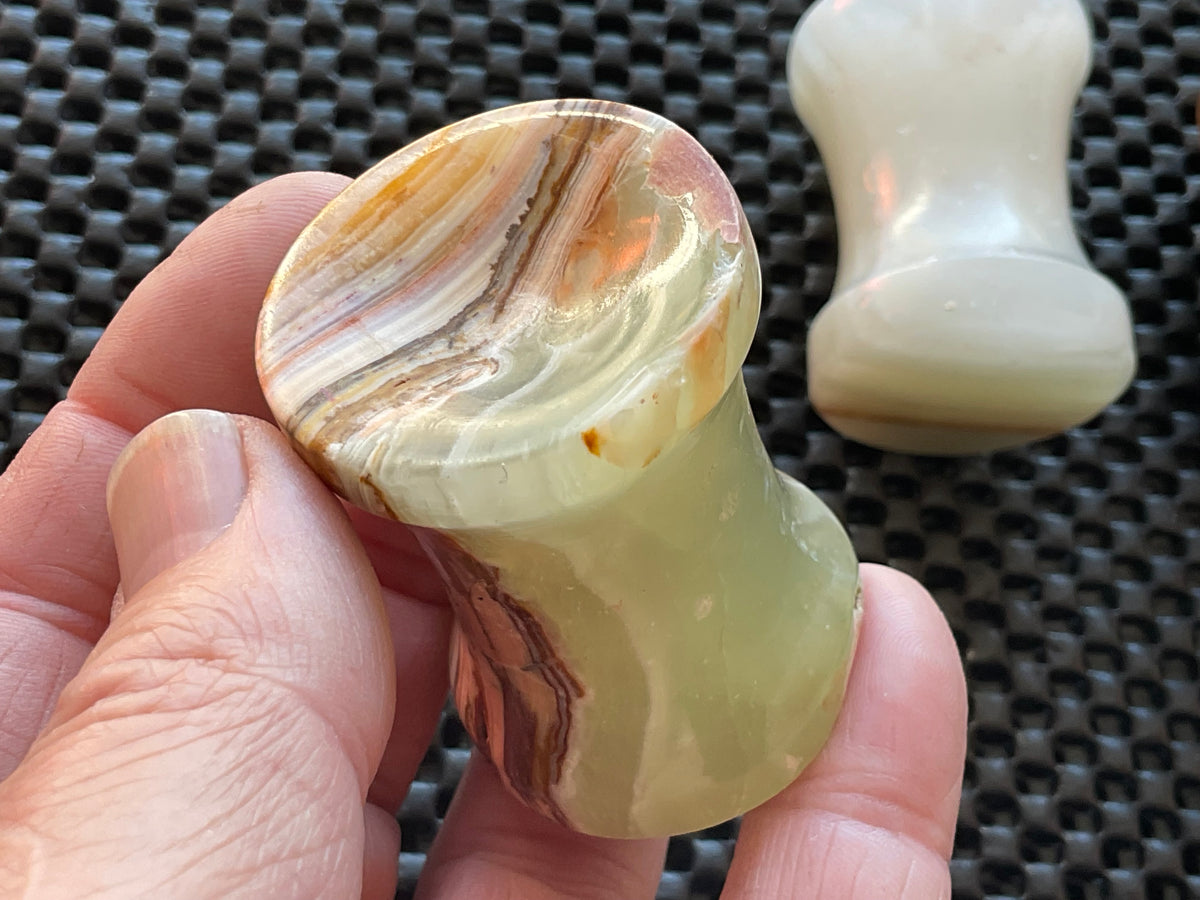 Green Banded Onyx (Calcite) Pedestal Style Sphere Stand 1A