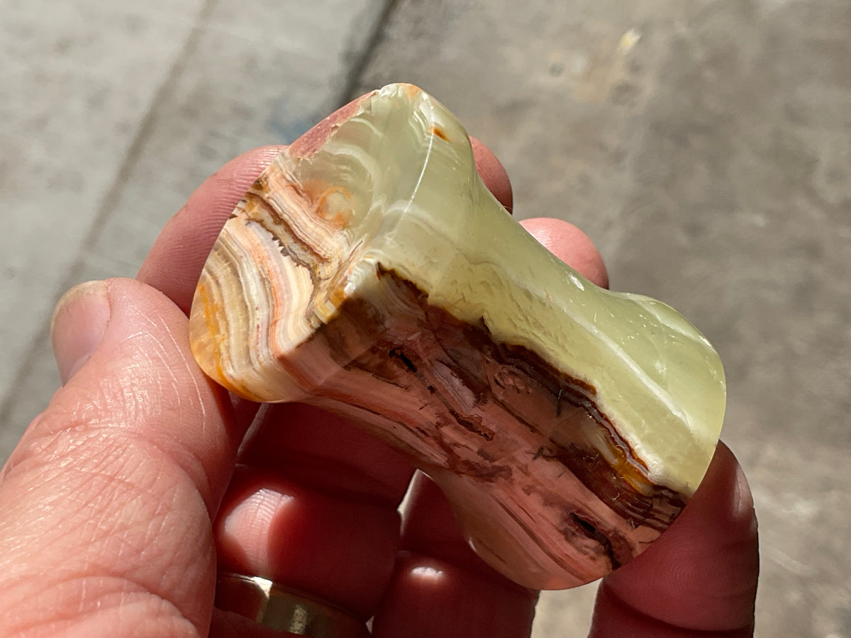 Green Banded Onyx (Calcite) Pedestal Style Sphere Stand 1A