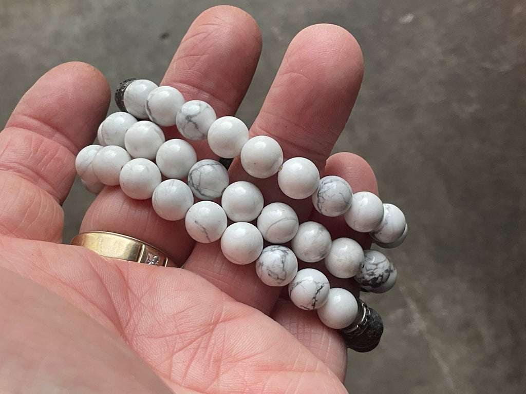 8mm Yin Yang Bead Bracelet (Lava Stone and Howlite)